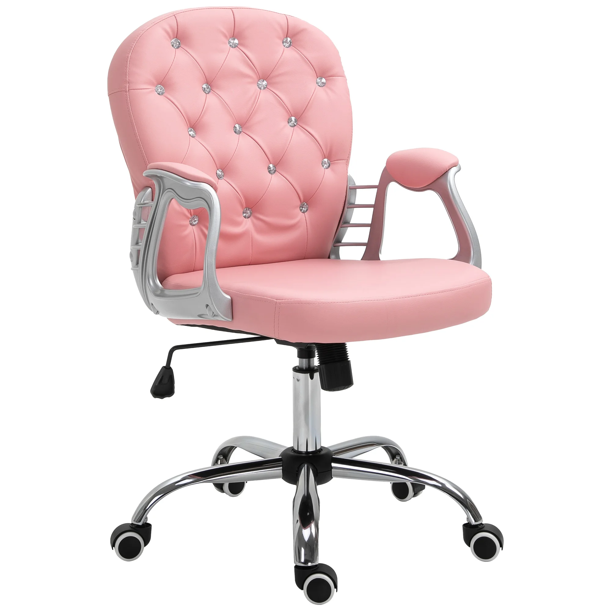 Button Tufted Desk Chair, Home Office Chair with Padded Armrests, Adjustable Height and Swivel Wheels, Black
