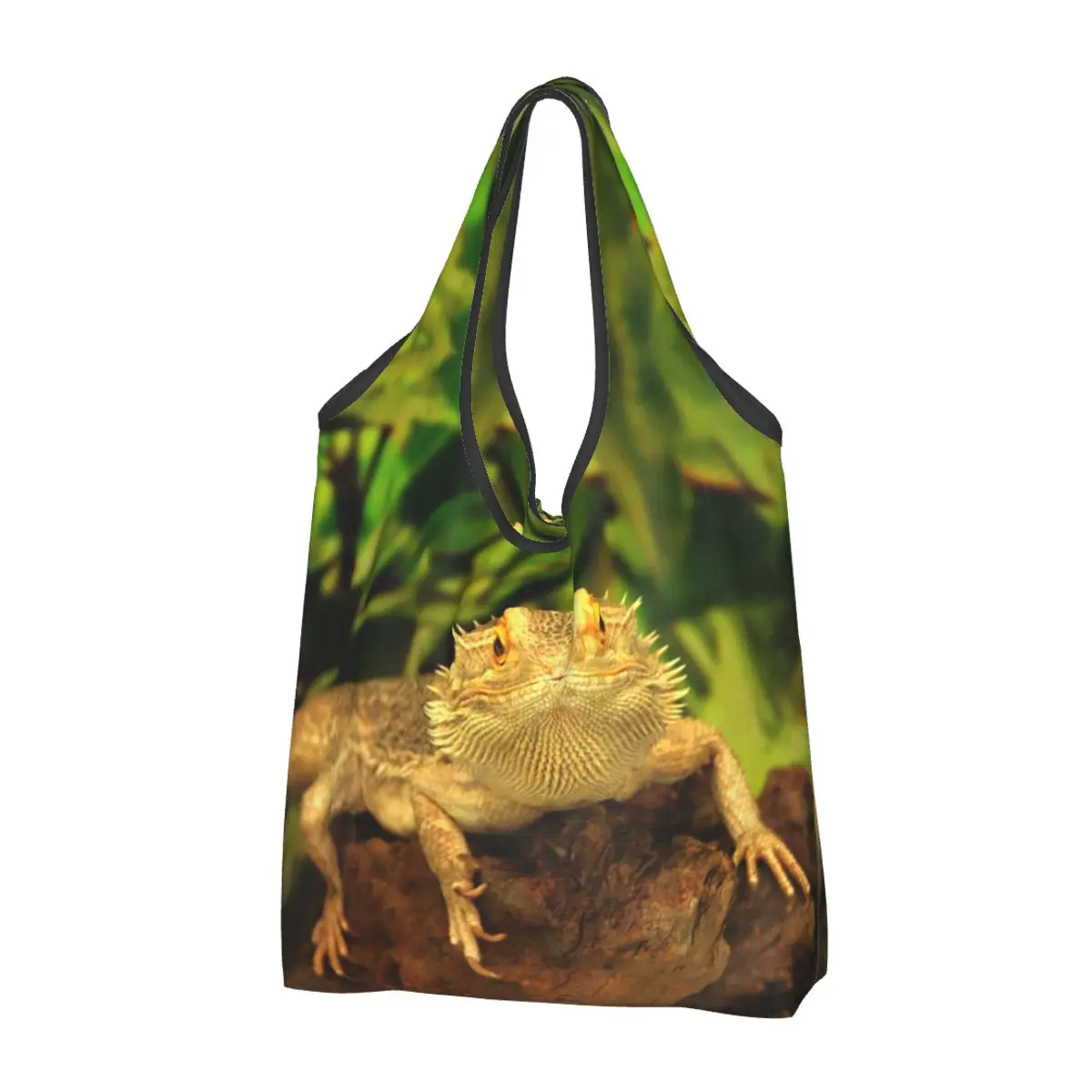 Bearded Dragon Portable Tote Shopping Bags Foldable Shopper Bag Groceries Handbag Shoulder Bag