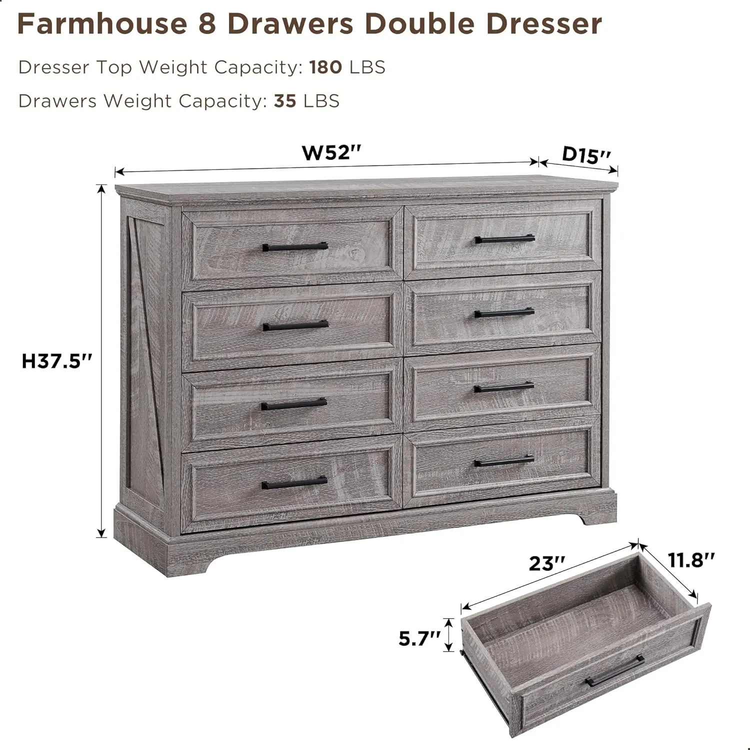 Farmhouse 8 Drawers Dresser Chests for Bedroom,52