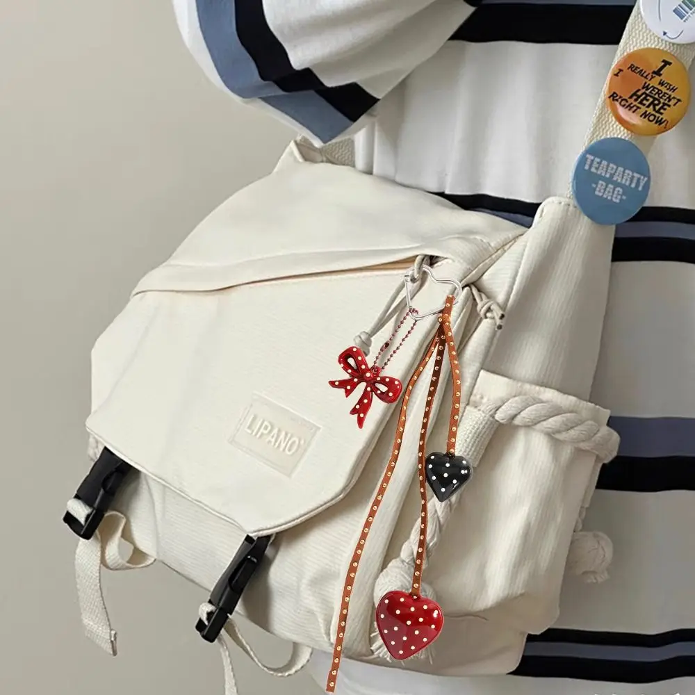 

Woven Rope Handmade Bow Keychain Anti-Lost Hanging Heart Phone Charm Ins Trinket Braid Rope Key Chain Girls Couple Girlfriends