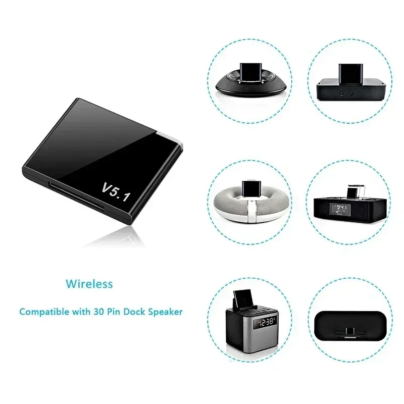 I-WAVE 30 Pin Bluetooth 5.1 Audio Receiver A2DP Music Mini Wireless Adapter For iPhone iPod 30Pin Jack Analog Speaker