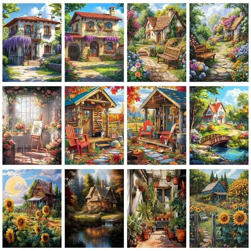 

CHENISTORY 5D DIY Diamond Painting House Landscape Full Square Diamond Embroidery Mosaic Kit Rhinestone Picture Wall Decor