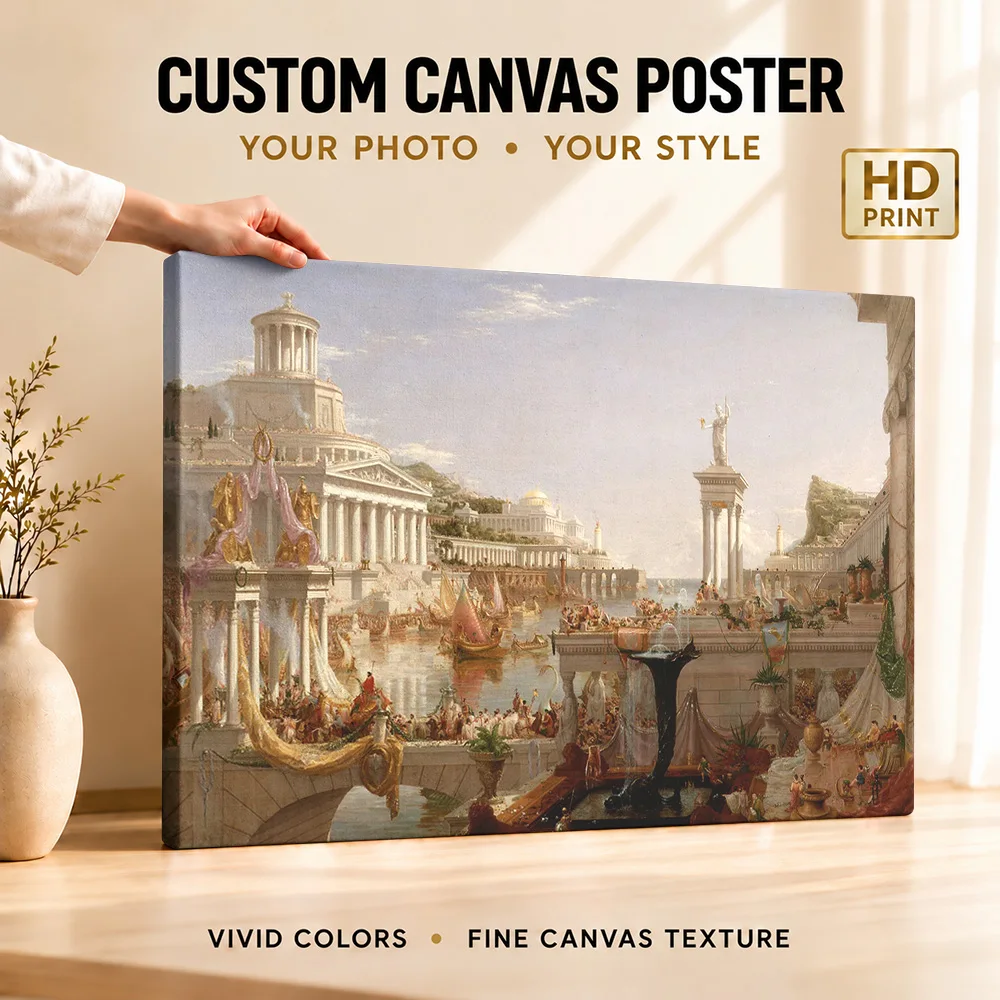Course Of Empire Consummation Painting Wood Framed Canvas Print Personalized Photo Classical Painterly Wall Art For Living Room