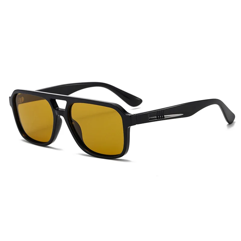 

3546 Polarized Square Sunglasses - Double Bridge Vintage Pilot Sun Glasses for Men Women, Ideal for Golf Running Driving 504312