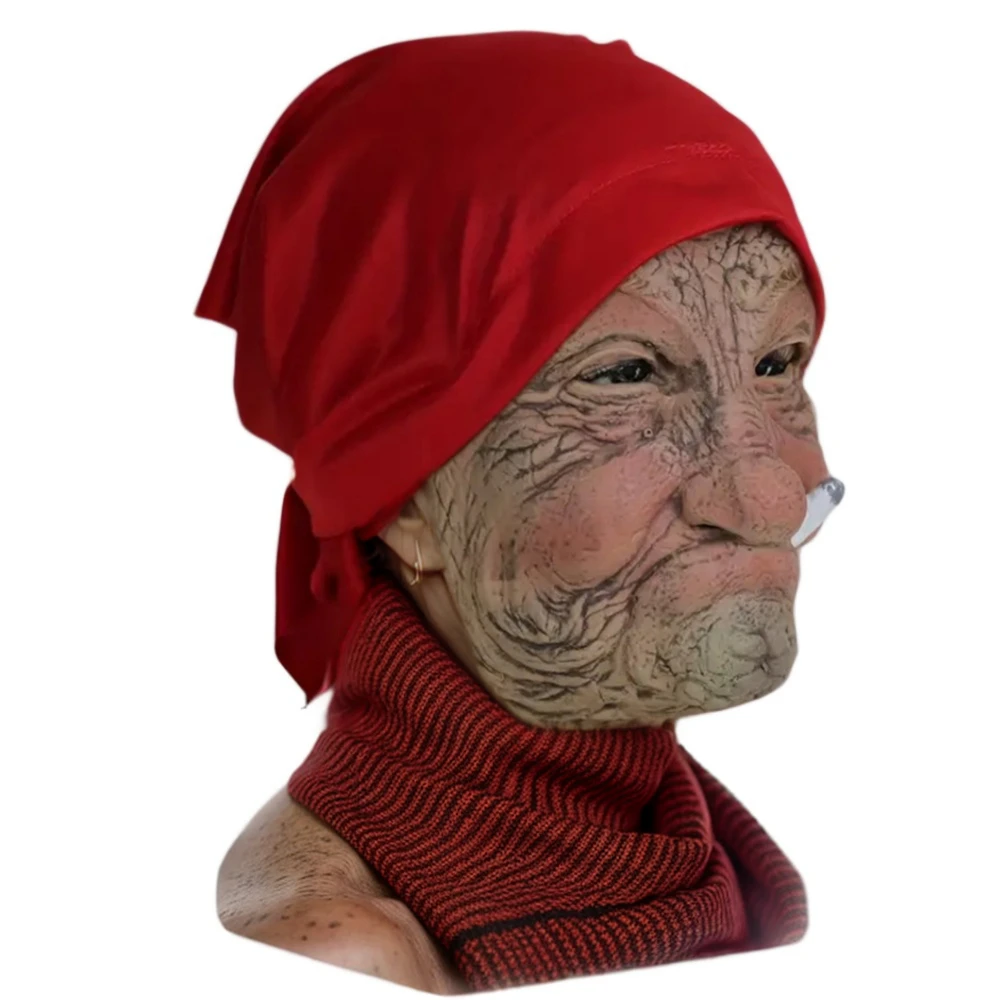 Smoke Grandma Realistic Old Women Face Mask Halloween Horrible Latex Mask Scary Full Face Head Creepy Wrinkle Face Cosplay Props