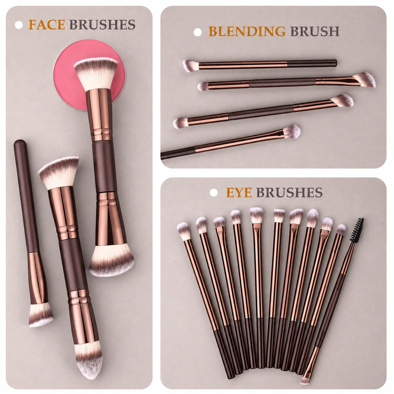 18PCS Professional Makeup Brush Kit Double-ended Soft Synthetic Bristles with Triangle Powder Puffs & PU Case Foundation Eyeshad