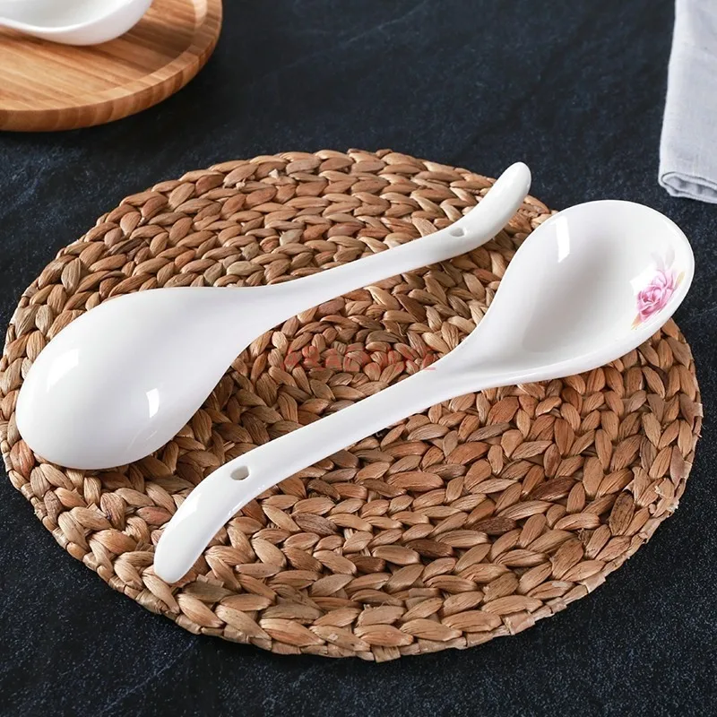 Ceramic oversize long handle spoon, casserole spoon, special spoon for hot pot soup pot, serving Congee soup spoon