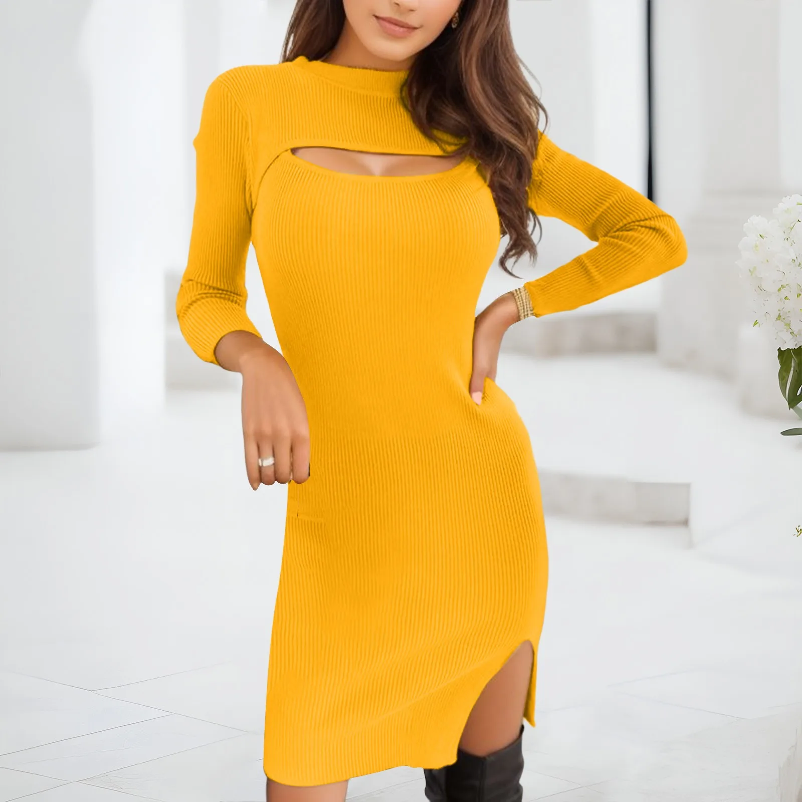 

Sensual Sexy Dress For Women Party Dress Clothes Chest Hollow Leggings Split Fork Bag Hip Knitted Vestidos Robe Midi Dresses Y2k