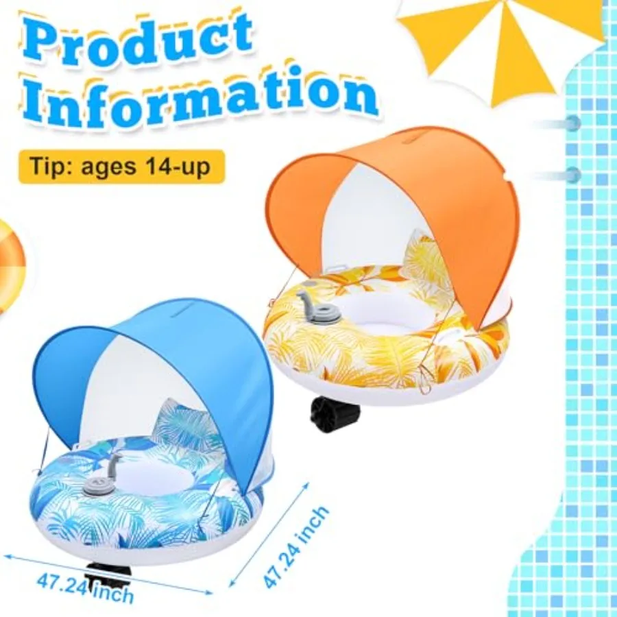 Adults' inflatable motorized pool float for summer swimming and beach use made of durable PVC in blue and yellow with pusher ha
