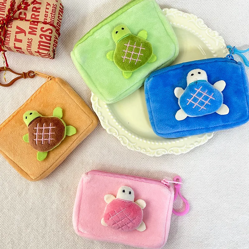 Mini Wallet Cute Little Turtle Square Plush Coin Purse Japanese Cute Girl Small Storage Money Bag Student Backpack Pendant Pouch