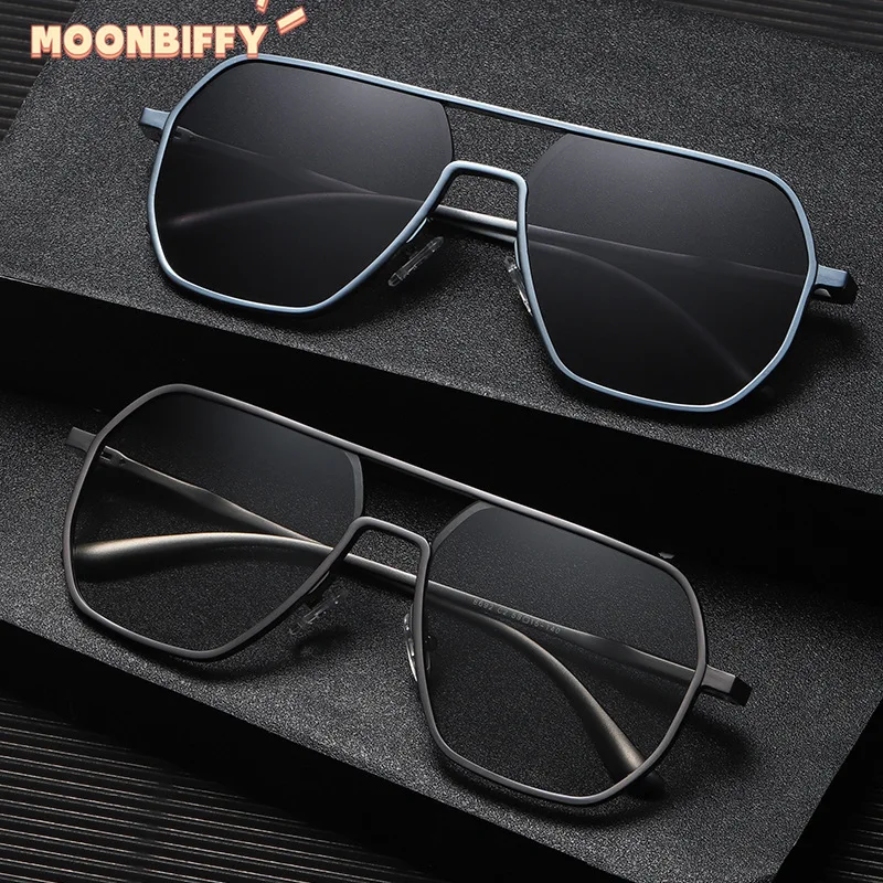 

2023 Men's Polygonal Double Beam Polarized Sunglasses Aluminum Magnesium Frame Day and Night Color Changing UV400 Sunglasses