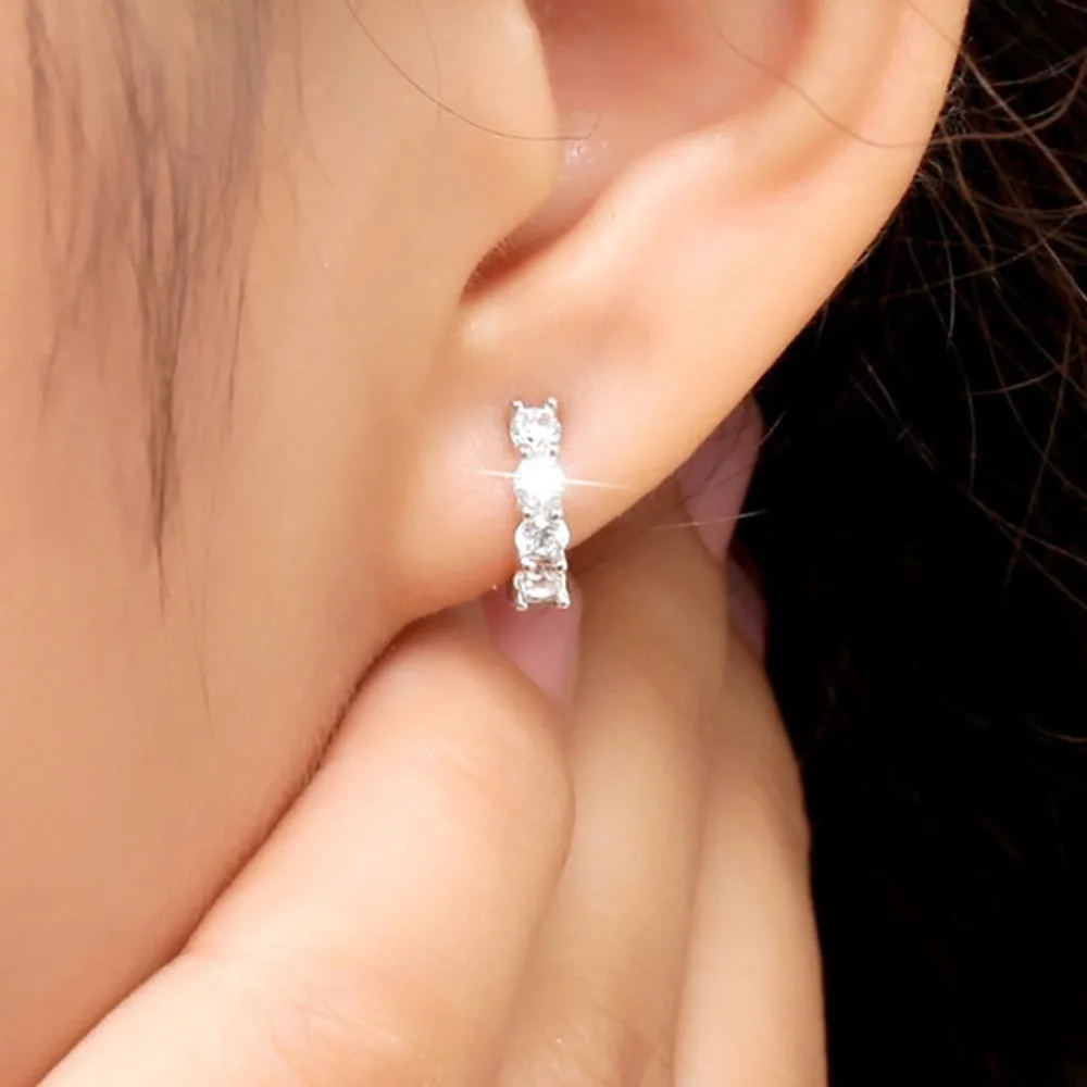 Korean Trendy Shining Zircon 925 Sterling Silver Hollowed-out Heart Hoop Earrings for Women Girl Daily Commute Fashion Jewelry