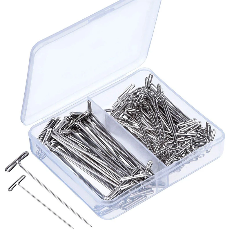 50/100pcs T Pins Needle Sewing Pins Knitting Crocheting Needlework 27-51mm Fixed Pins For Wig Extensions Hair Molds Quilting