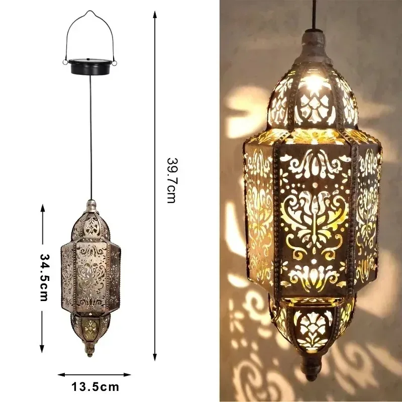 【2026】Moroccan LED Wrought Iron Garden Ornaments Hang Traditional-style Solar Lanterns To Celebrate Ramadan