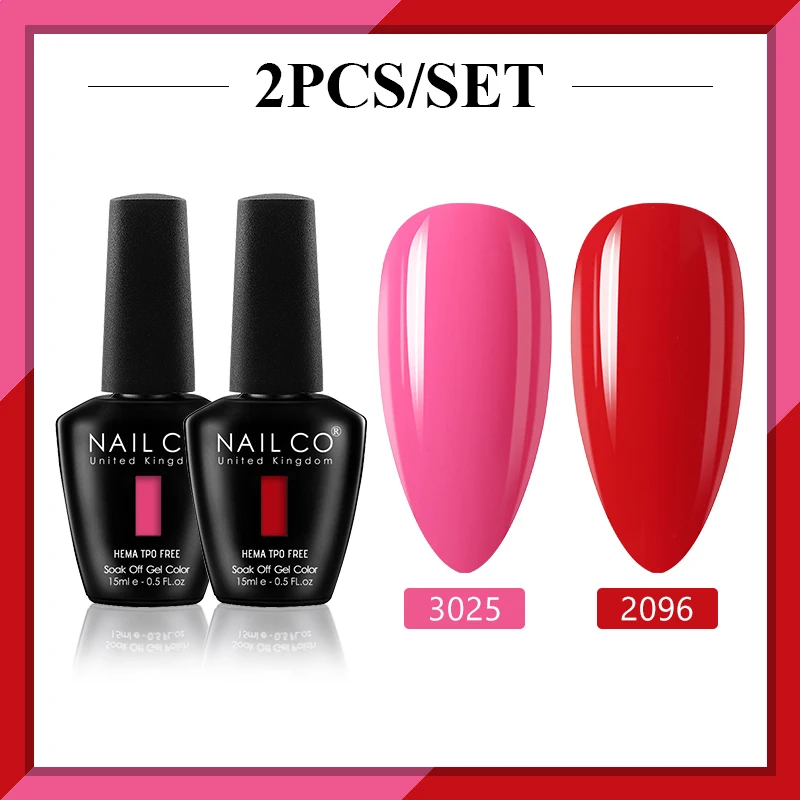 NAILCO 15ml Base Coat Top Coat UV Gel Nail Polishes 2pcs/Set Colors Lakiery Hybrydowe Esmalte Vernis Soak Off Nails Art Manicure