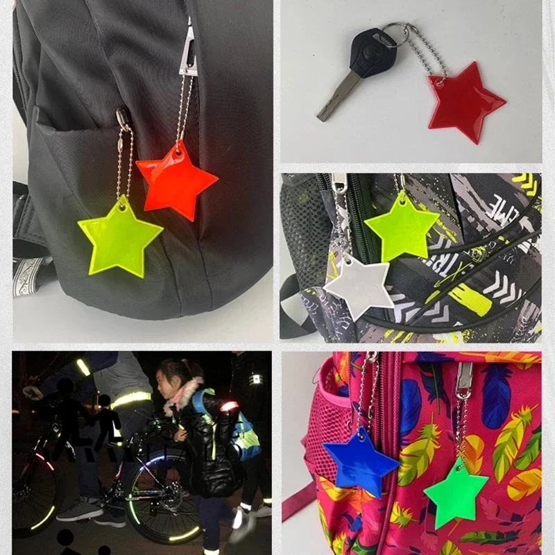 8Pcs Child Safety Reflectors Keyrings Stars Gear Backpacks Strollers Jackets Safe Star Gear Reflective Pendant Keychain Bag