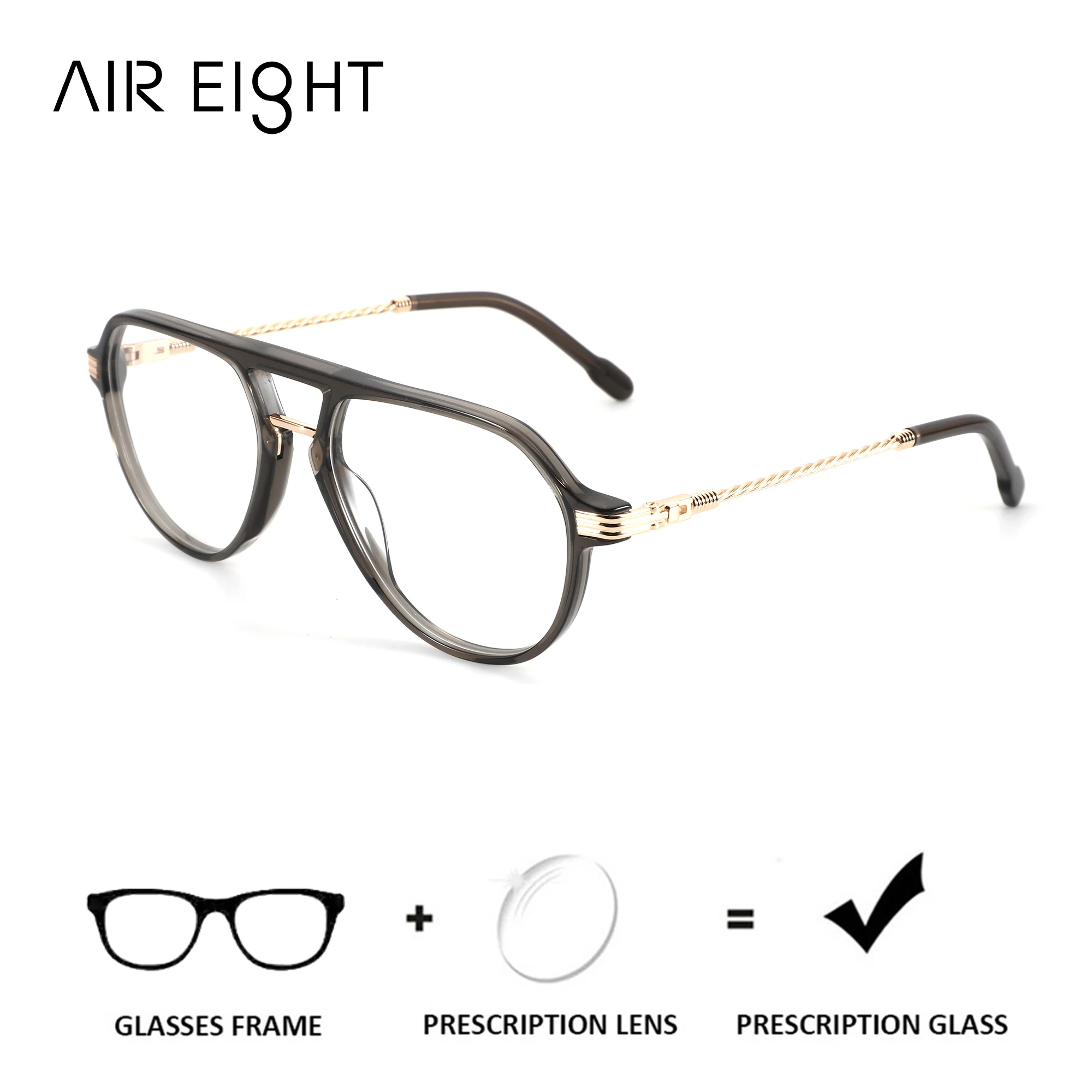 AIR EIGHT Square Acetate for Men Prescription Eyewear Progressive Myopia Lenses Photochromic Blue Light Filter Glasses