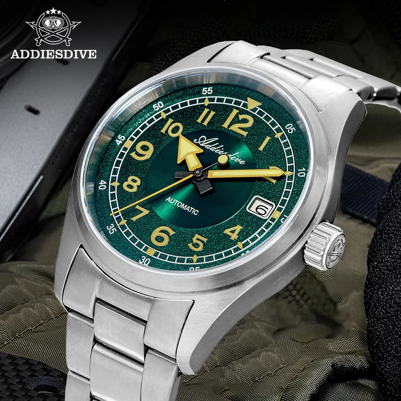 ADDIESDIVE New Men's Watch NH35 Mechanical 39mm Sapphire Luminous Sunburst Dial 200m Waterproof Dress Watch Mechaincal