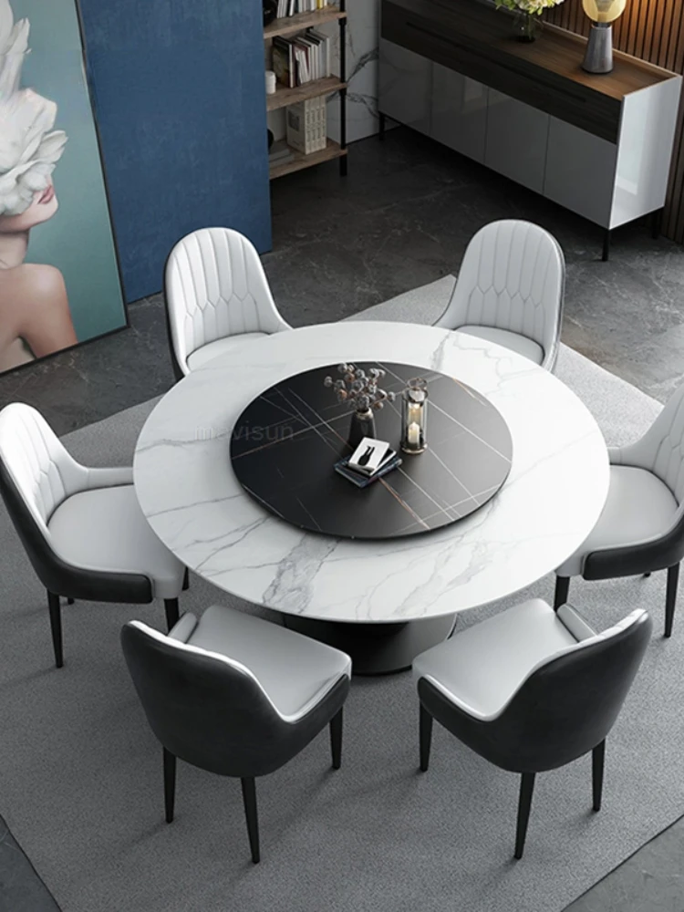 

Italian Style Natural Round Marble Rotary Table With 4 Dining Chairs Master Design Modern Simple Apartment Creative Dining TCD