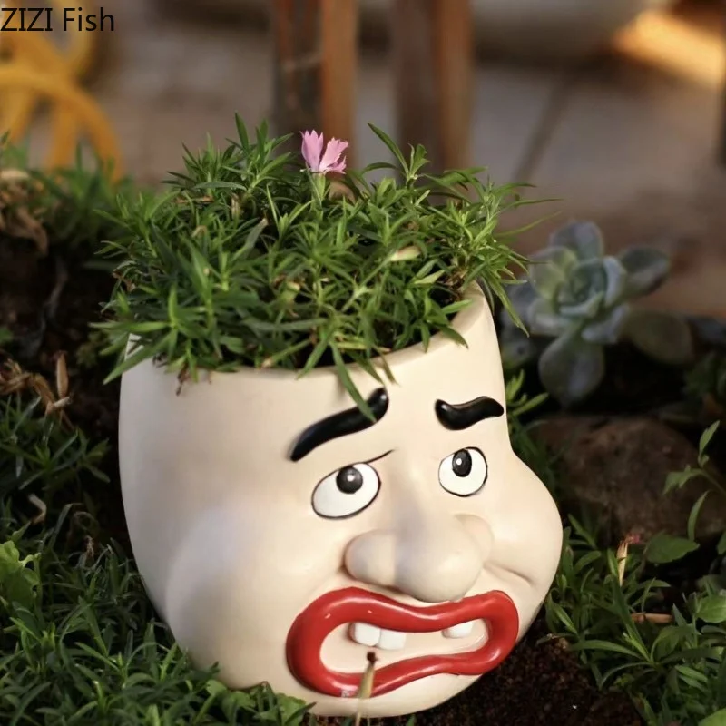 Mock Facial Flower Pot Ornament Garden Decoration Potted Plants Resin Flowerpot Plant Pots Succulent Pot Gardening Pots Crafts