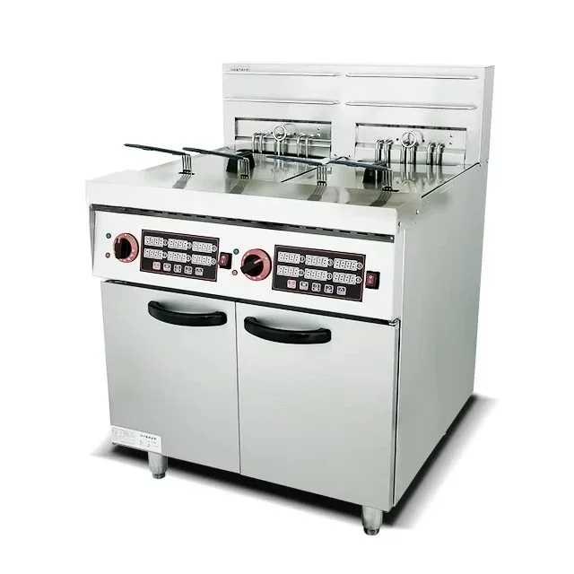 Commercial Fryer with Timer Electric 2 Cans 2 Baskets of Potato Chips