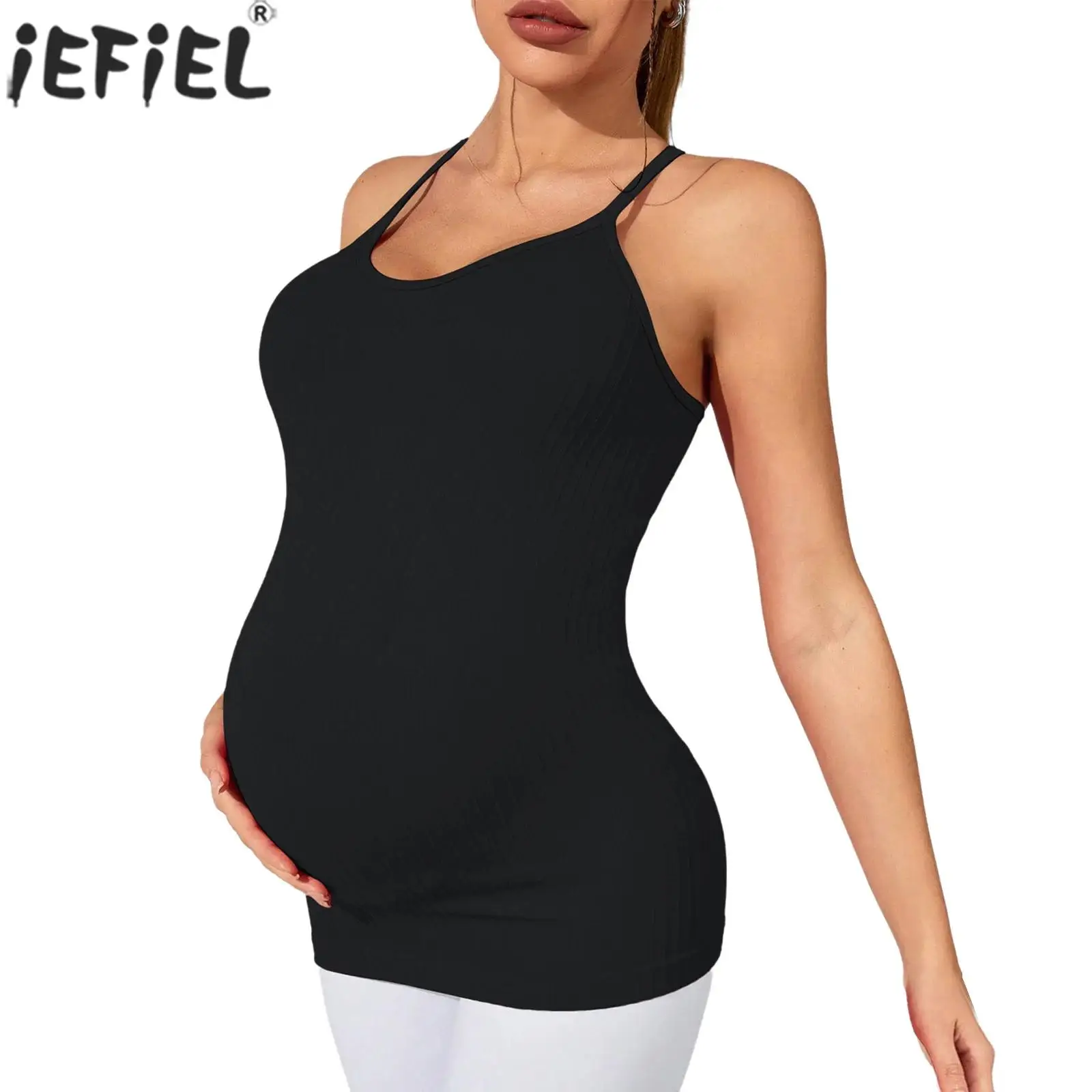 

Women Maternity Solid Color Seamless Knitted Tank Tops Summer Yoga Sports Fitness Workout Vest Breathable Quick Drying Camisole