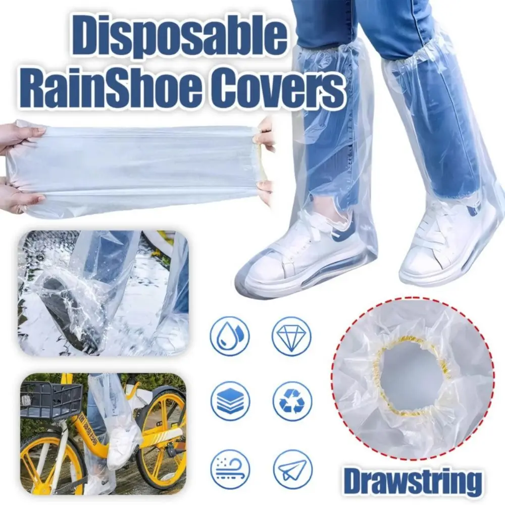 10Pcs Waterproof Rain Shoes Cover Thickened Non-slip Foot Cover with Rubber Band Transparent Disposable Shoe Cover Outdoor