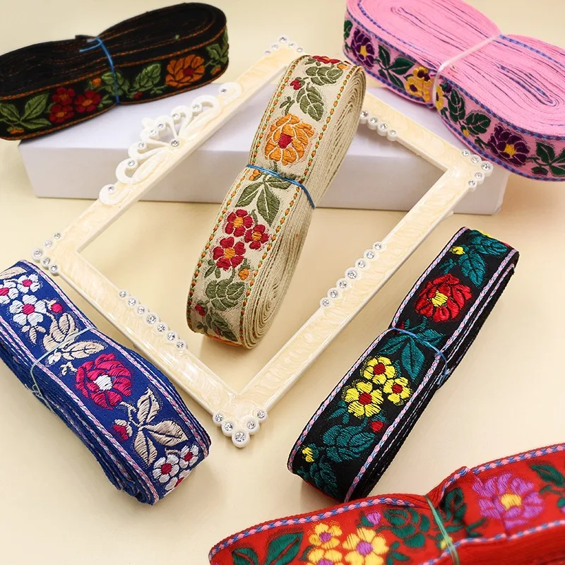 1 Yards Flower Jacquard Lace Trims Ribbon Ethnic Webbing Tapes Fabric for Clothes Bag Shoes Decoration DIY Sewing Accessories