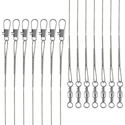 50pcs Anti Bite Fishing Leader Stainless Steel Wire Leader with Swivels Snap 40LB High-Strength Tackle Connector for Lures Baits