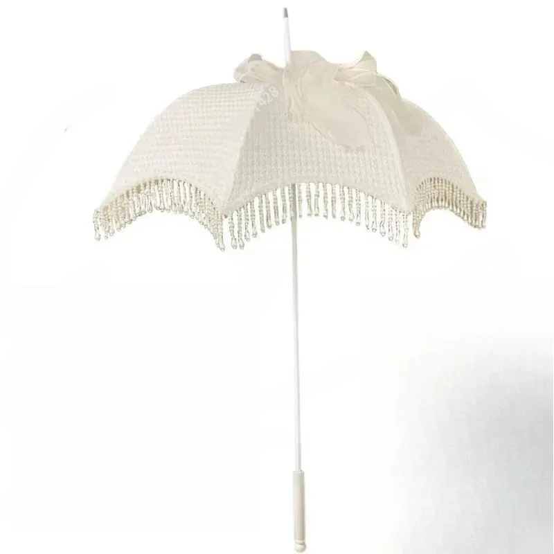 Light Tassel Lace Lolita Parasol Long Handle Princess Sun Umbrella Gothic Wedding Photography Prop
