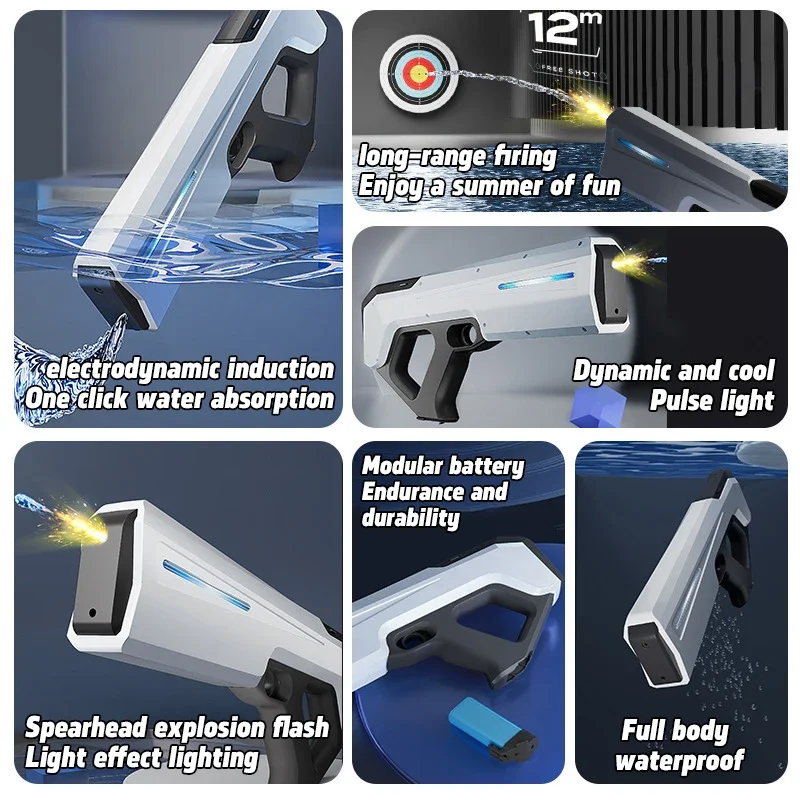Brinquedo de tiro com pistola de água elétrica totalmente automática, piscina adulta de verão com luzes, brinquedo de batalha de praia para crianças, presente