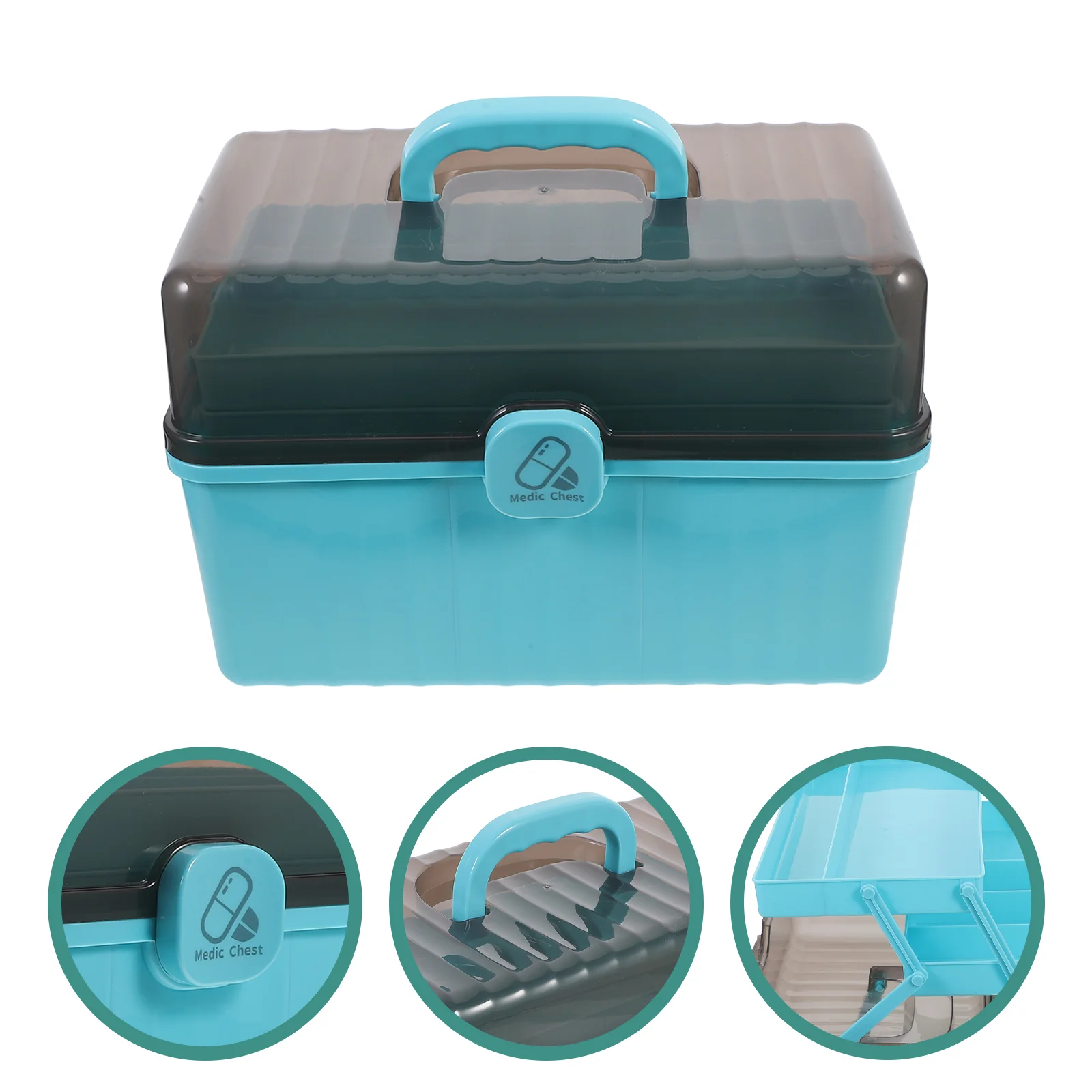 First Aid Cabinet Empty Household Medicine Box Kit for Car Container Blue Plastic