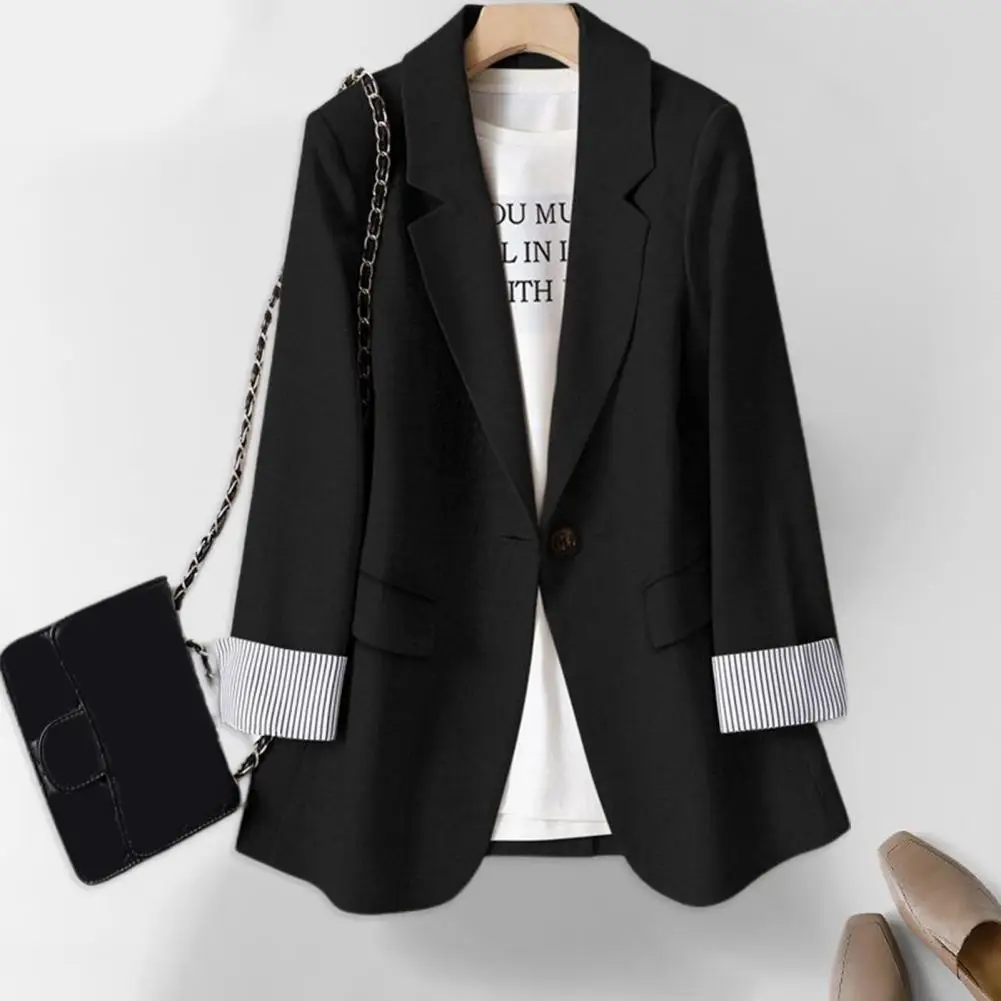 

Women Fall Spring Suit Coat Formal Business Style Long Sleeve Lapel Pockets Striped Cuff Slim Fit OL Commute Cardigan Jacket