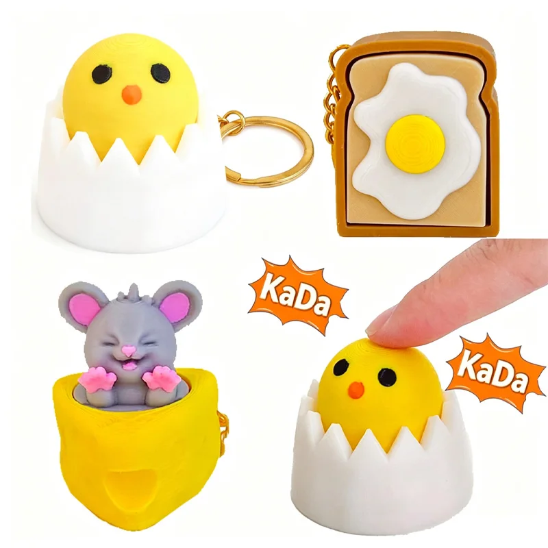 Cute Button Clicker Keychain Fidget Stress Relief Keyring Decompression Click Toy Key Holder Gift
