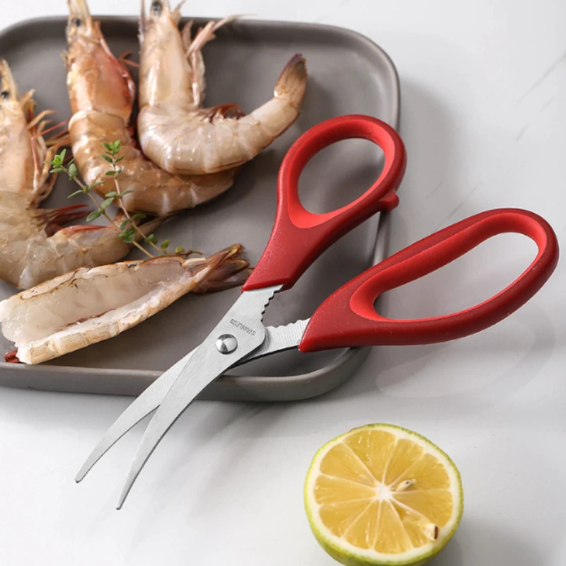 Stainless Steel Seafood Tool Elbow Blade Shrimp Vein Remover TPR Handle PP Shrimp Clamp Multifunctional Kitchen Scissors