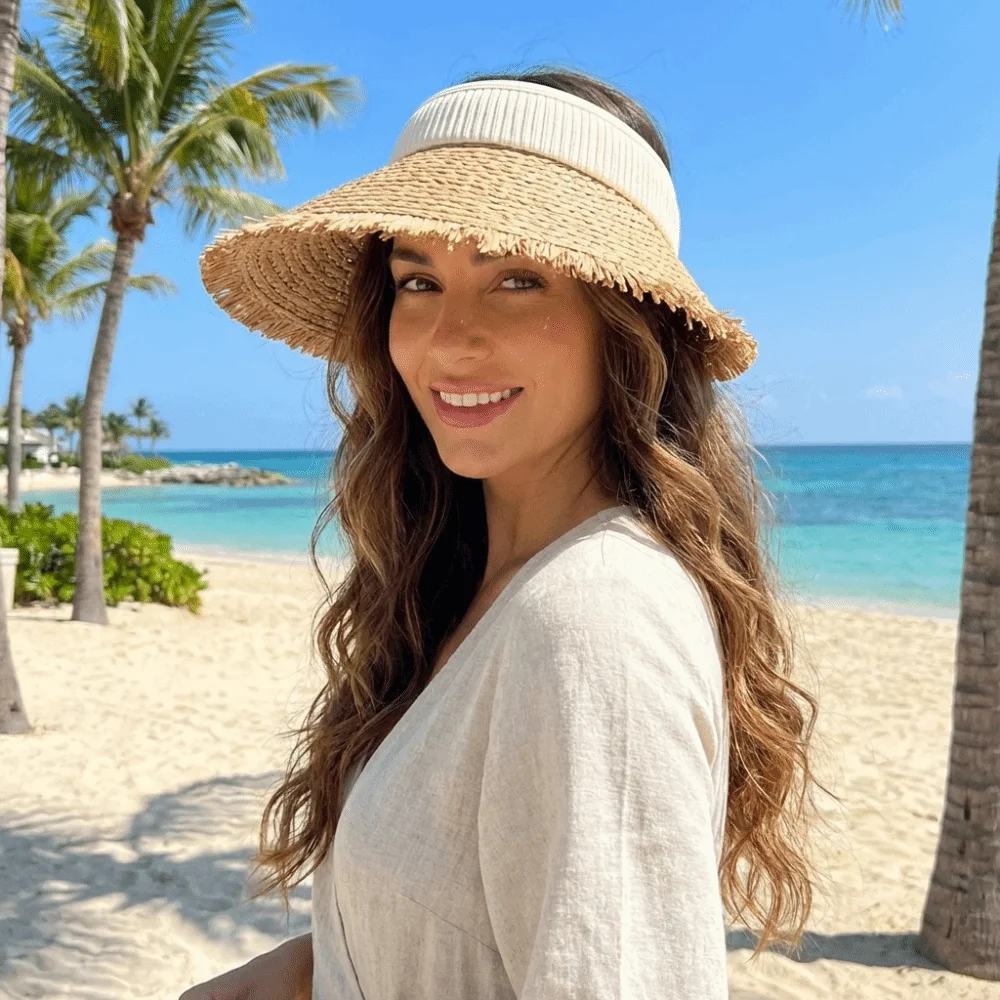 

Simple Woven Straw Visor Cap Sunscreen Breathable Empty Top Hat Adjustable French Style Summer Sun Cap Girl