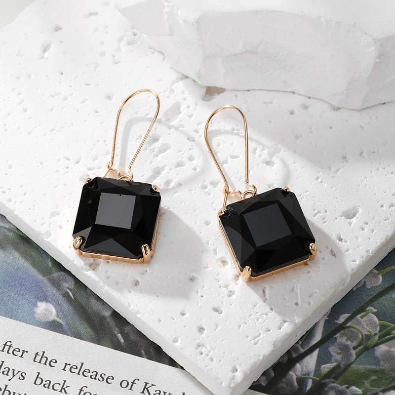 Luruxy Exquisite Square Crystal Drop Earring For Women Glass Metal Simple Retro Geometric Pendant Earrings Wedding Party Jewelry