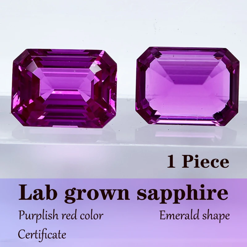 

Изумрудная форма, выращенный в лаборатории сапфир, пурпурно-красный цвет, кольцо «сделай сам», ожерелье, серьги, основные материалы, подвески, драгоценные камни с сертификатом