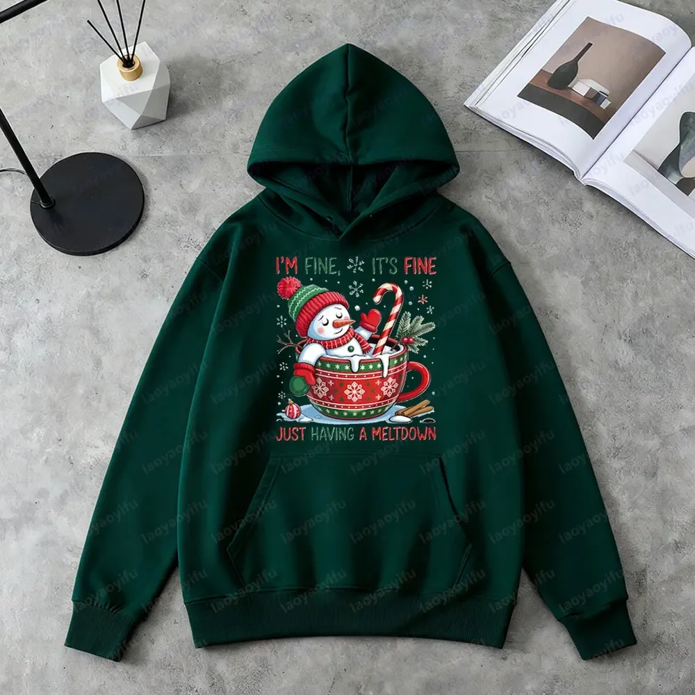 مضحك رجل الثلج ذوبان ملابس رياضية الشتاء الساخن الكاكاو عيد الميلاد هوديي المرأة اليومية عارضة الملابس عيد الميلاد لطيف زوجين هوديي