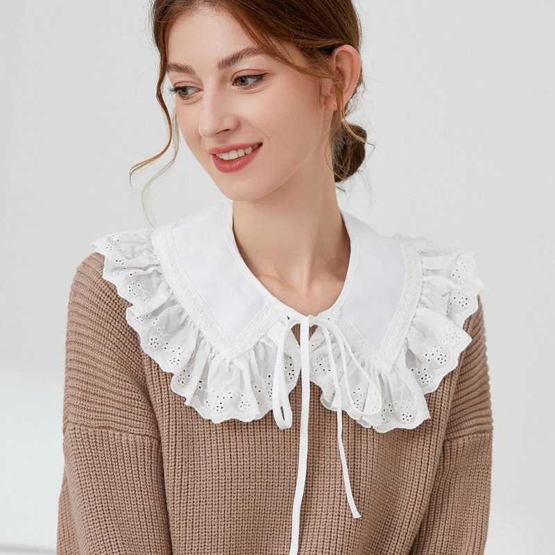 Fotografia 5: Acessório de Decoração para Decote Feminino: Gola Falsa Casual com Babados e Detalhe de Xale Removível