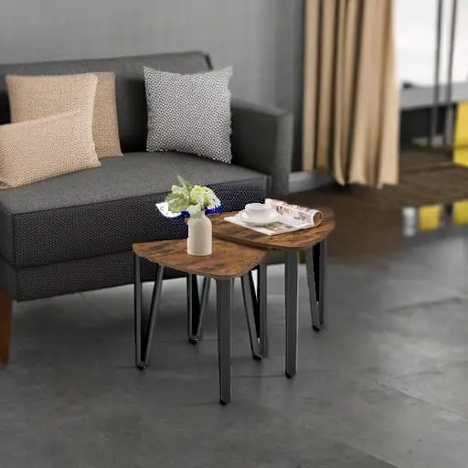 

Nesting Coffee Tables End Tables Living Room Industrial Small Stacking Side Tables With Metal Frame For Couch Rustic