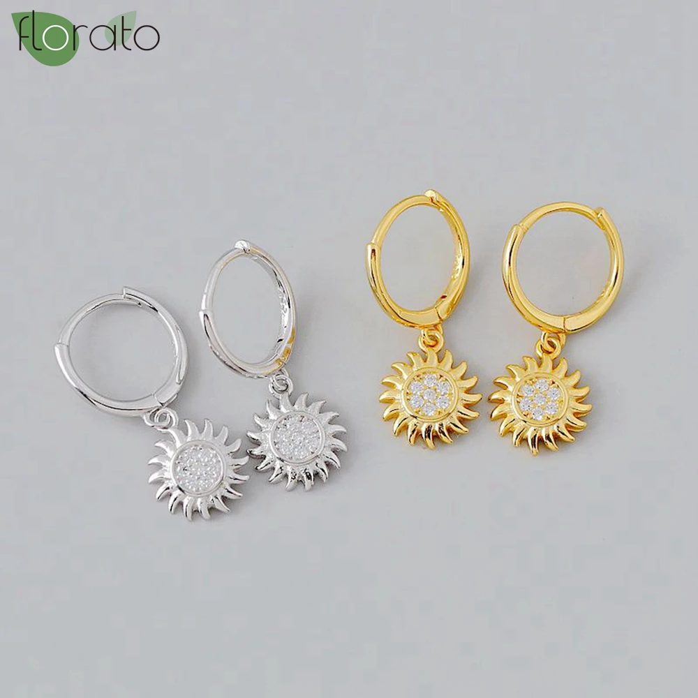 

925 Sterling Silver Needle Gold Color Sunflower Earrings 2023 New Sparkling Zircon Hoop Earrings for Women Fashion Jewelry Gifts