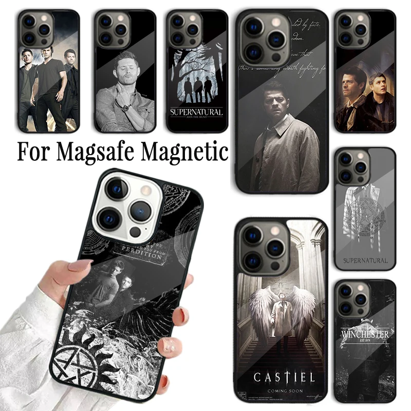 Phone Case For iPhone 16 15 14 13 12 11 Pro Max Plus Magsafe Magnetic Wireless Cover SUPERNATURAL DEAN CASTIEL WINCHESTER