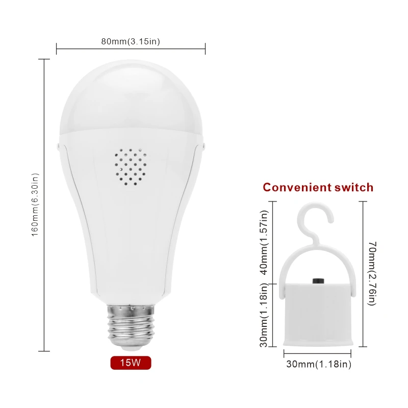 15w LED Emergency Light Bulb E27 1600mAh 85-265V Rechargeable Bulb for Home Power Failure Camping Tent Porch Garden Lamp