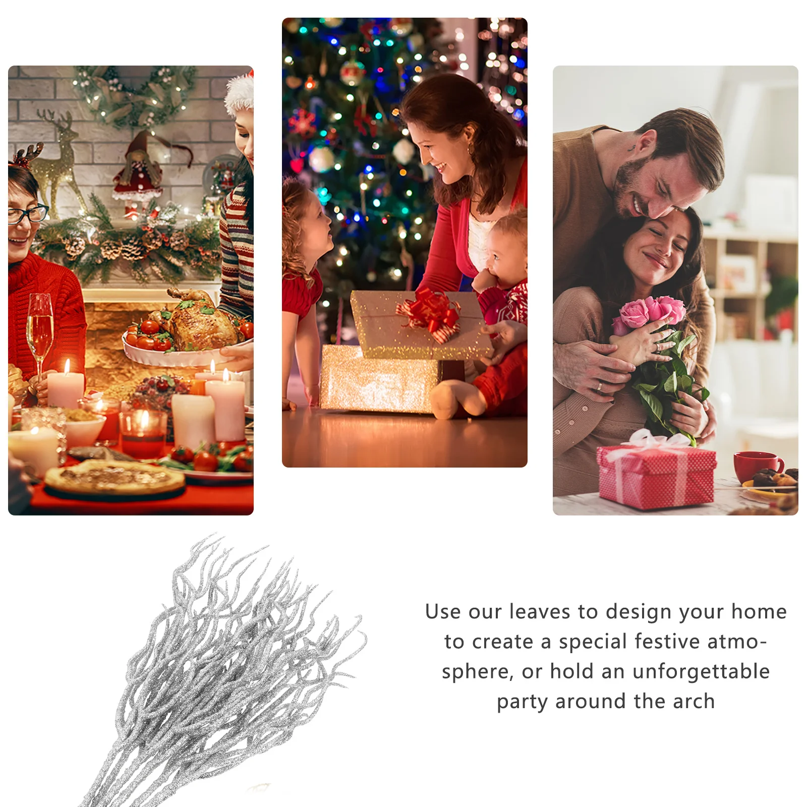 

10Pcs Glittered Leaf Ornament Reusable Artificial Leaves for Christmas Decor Xmas Wreath DIY Art Craft Decorative Leaf Prop