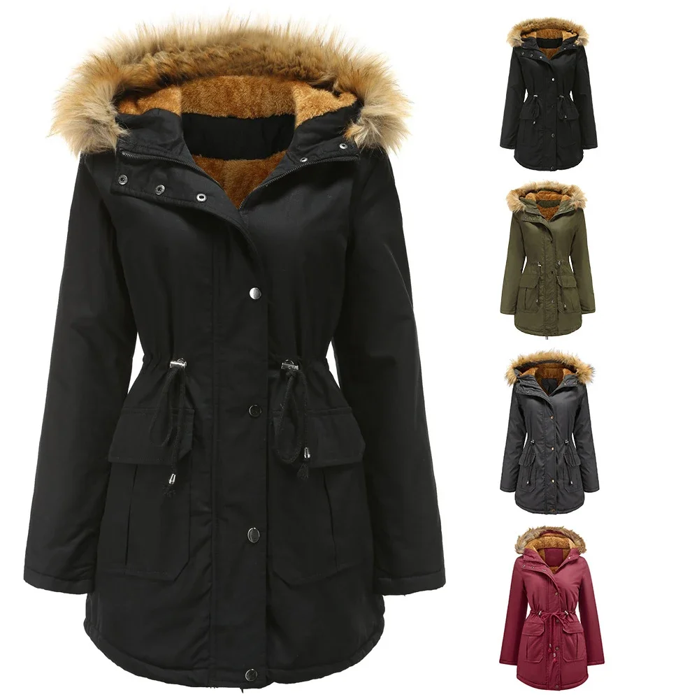 Damen Winter Daunen jacke Parka Mantel warmer Plüsch verdickter langer Wintermantel Outdoor Wander fell Kapuze wind dichter Daunen mantel