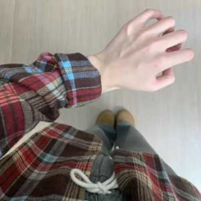 American Plaid New Coat Retro Loose Design Shirt Long-sleeved Top