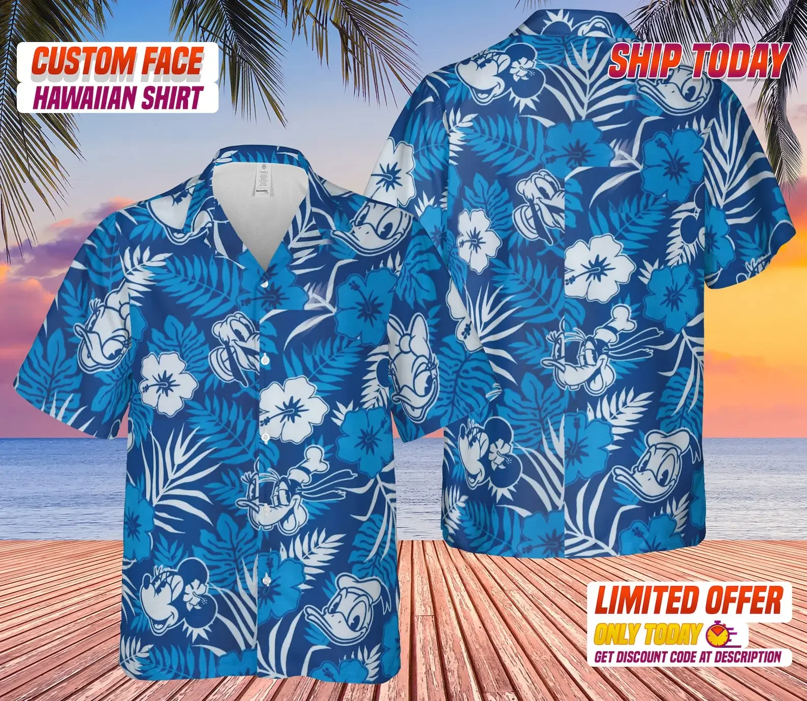 2023 New Mickey Mouse Hawaiian Shirt Fashion Men Button Up Shirt Disney Tropical Floral Hawaiian Shirt Breathable Beach Shirt