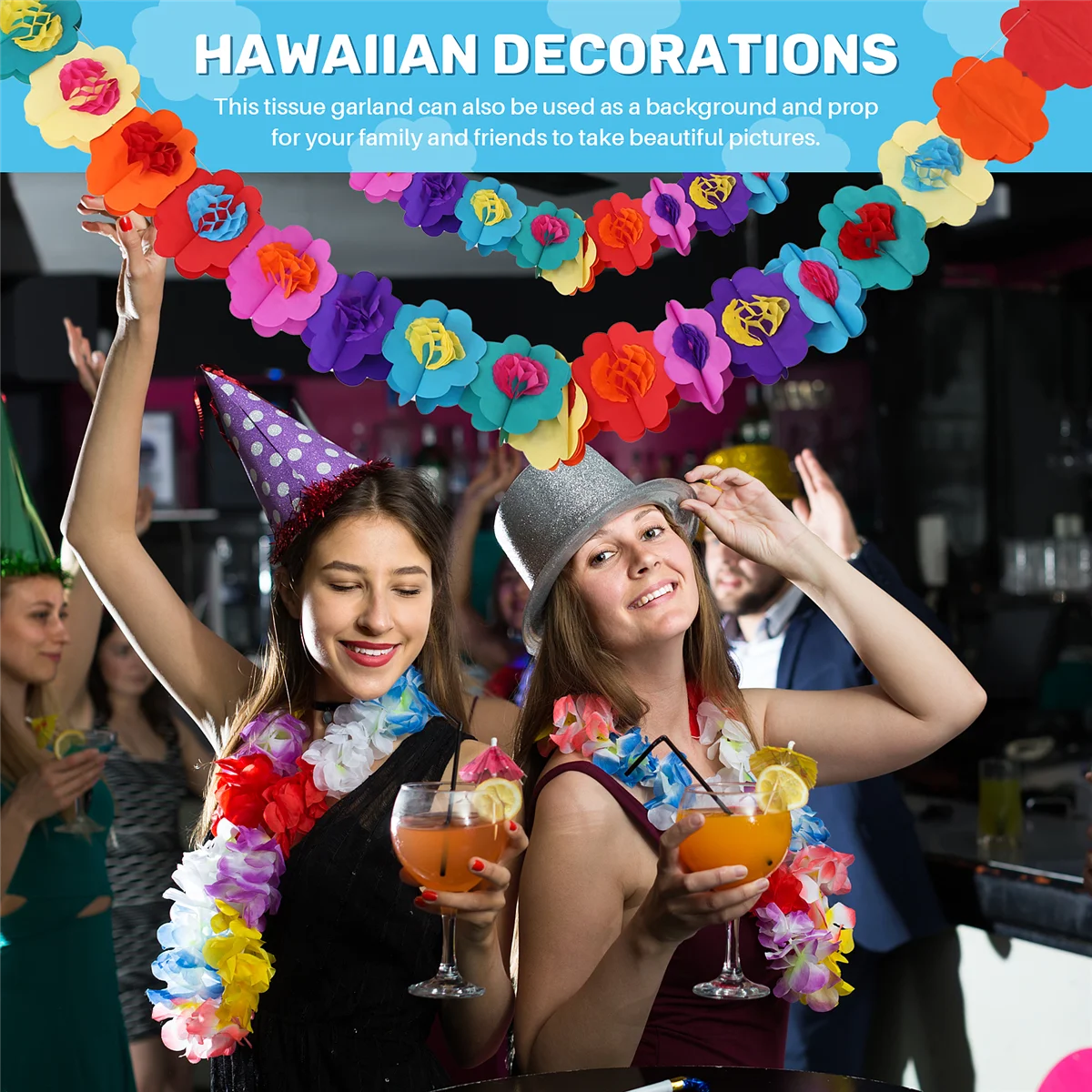 زينة إكليل الورق، راية مكسيكية، لافتة زهور إكليل الكركديه، زهور ورقية استوائية، زينة حفلات Luau HOT