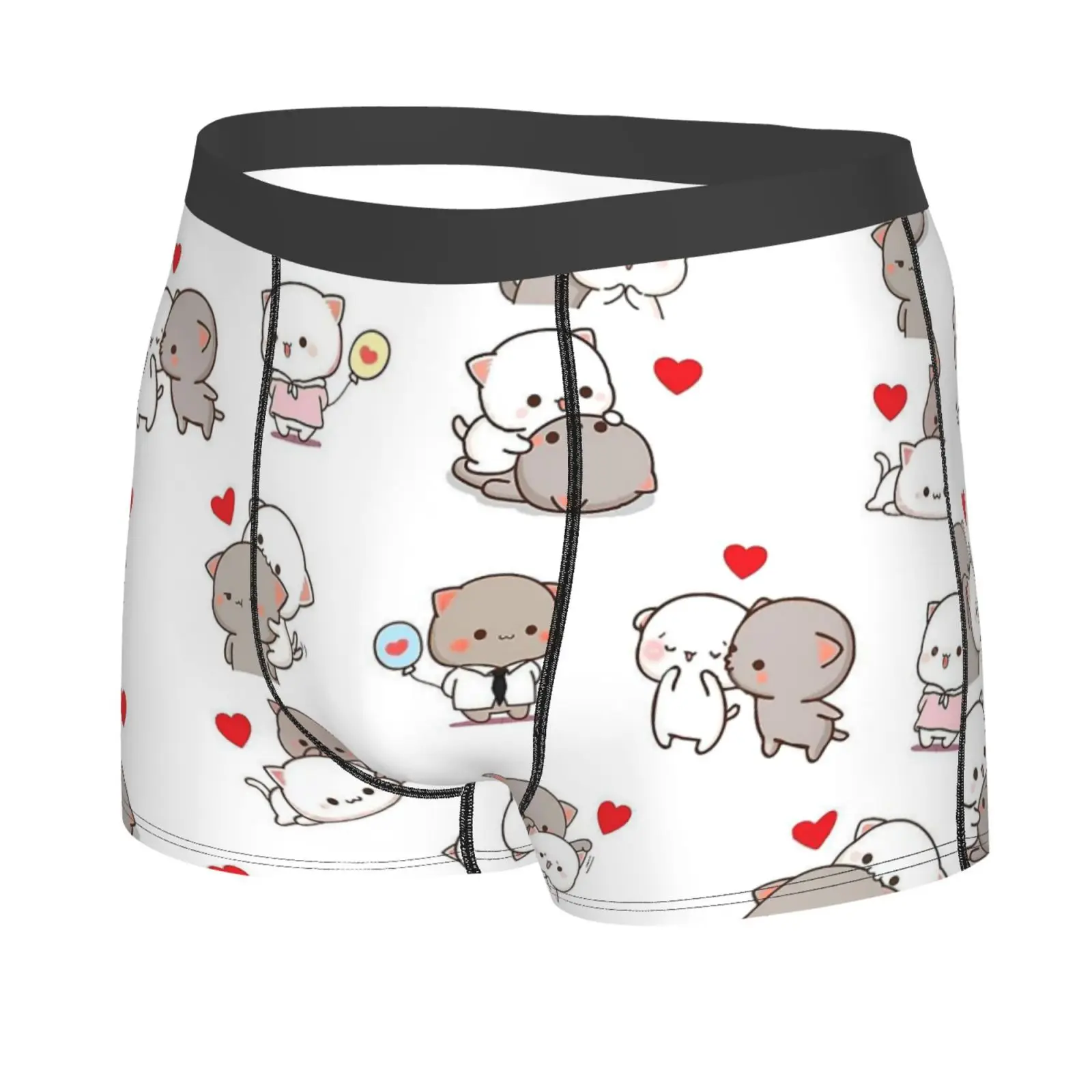 Mochi Peach and Goma Cat Pattern Print Underwear Men Breathbale Boxer Briefs Shorts Panties Soft Underpants for Homme